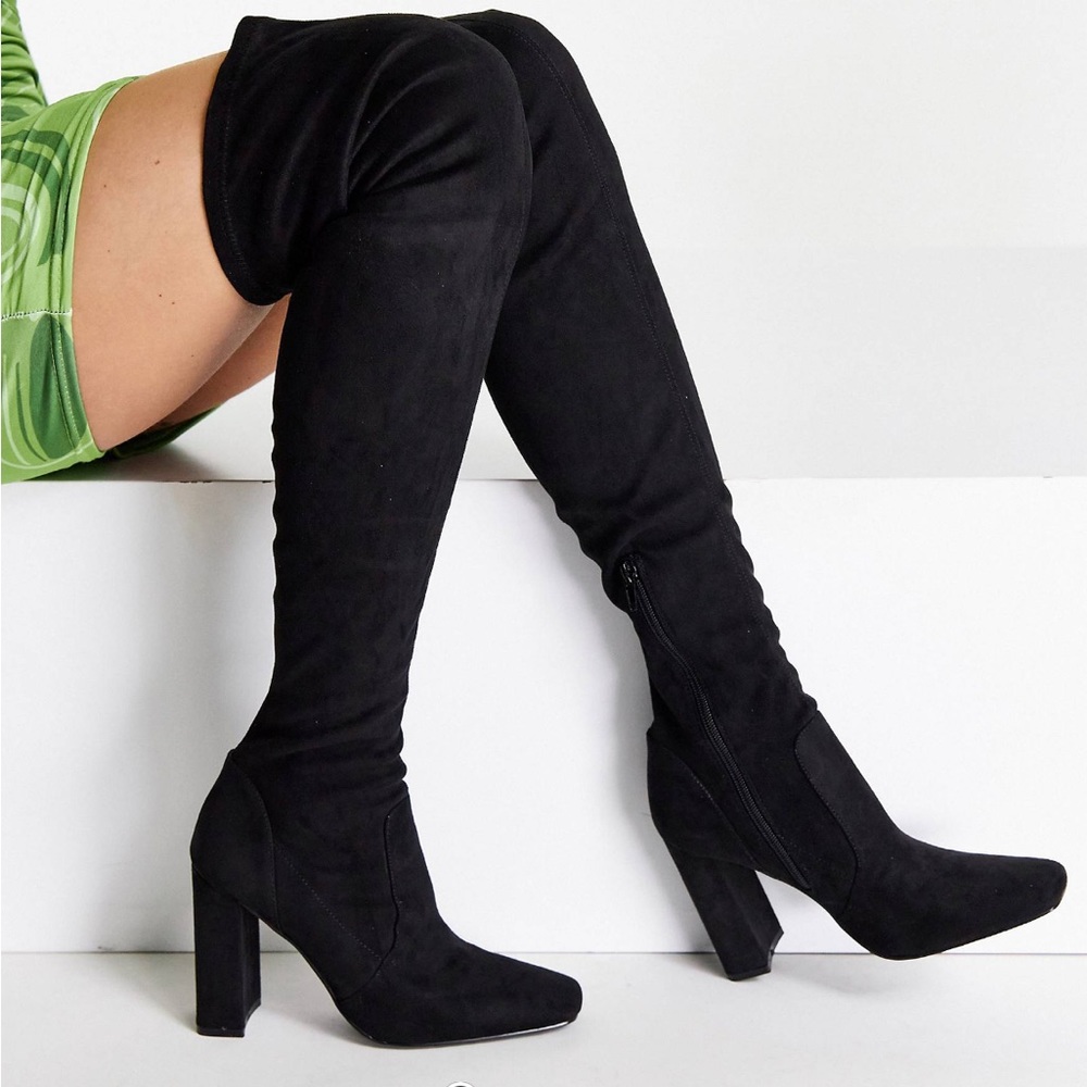 NWT ASOS DESIGN PETITE BLOCK HEELED OVER THE KNEE BOOTS IN BLACK SIZE 6
